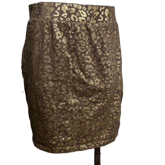 Forever 21 Dresses & Skirts - Forever 21 Mini Skirt Womens 1X Brown Gold Metallic Leopard Print StretchBodycon